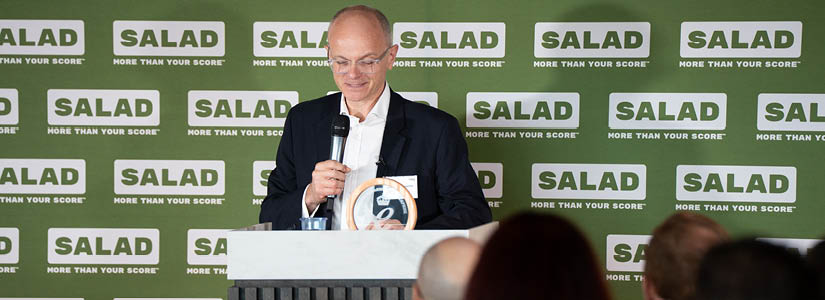 Salad CEO Craig Pennington gives speech at awarding ceremony